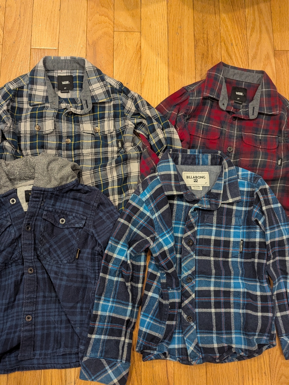 4 X Billabong Quicksilver, Vans 3y Blue Plaid Boys' Button-Down Shirt